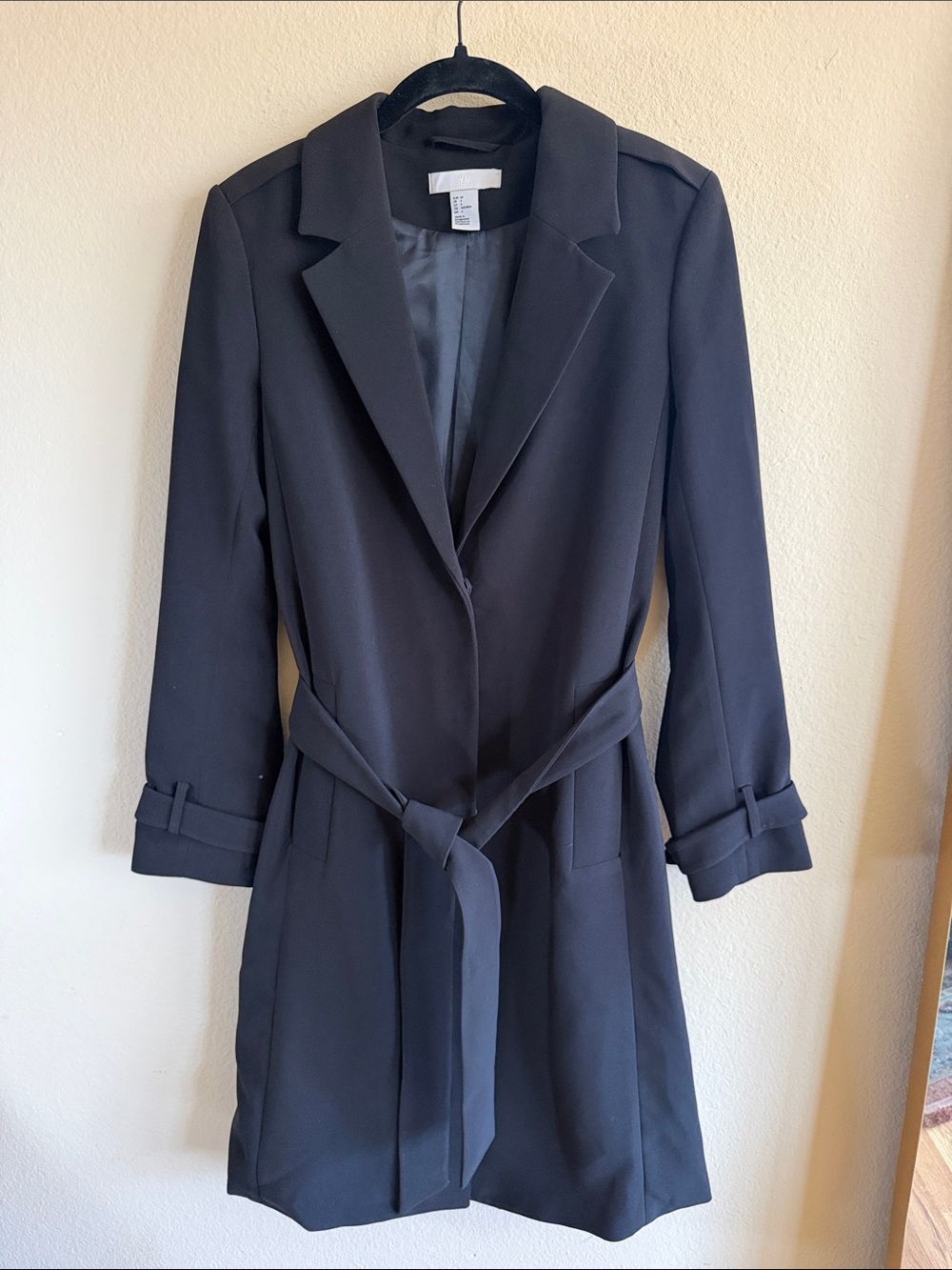 H&M Black Tie-Waist Trench Coat